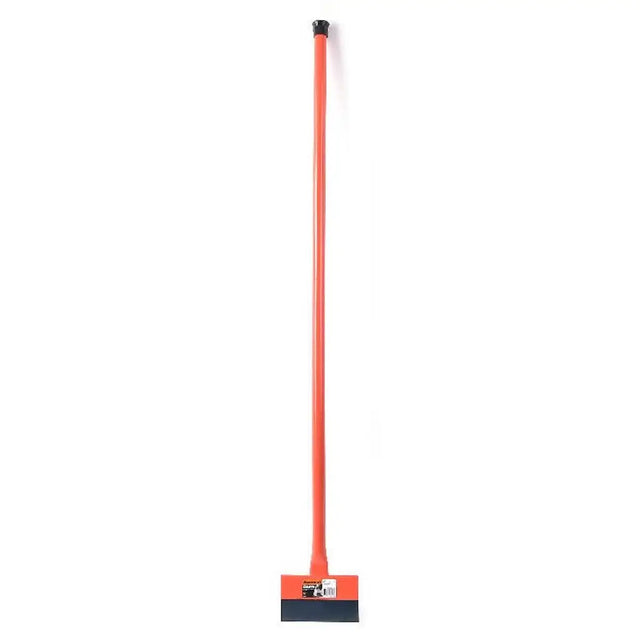 Orange broom with a black handle on a white background