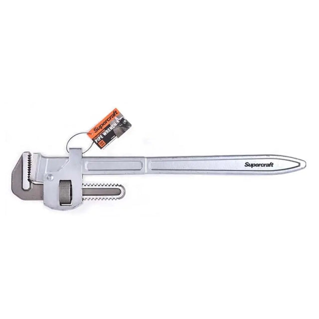 A silver metal adjustable wrench with the 'Supercraft' logo printed on the handle, shown against a plain white background with its retail tag attached.