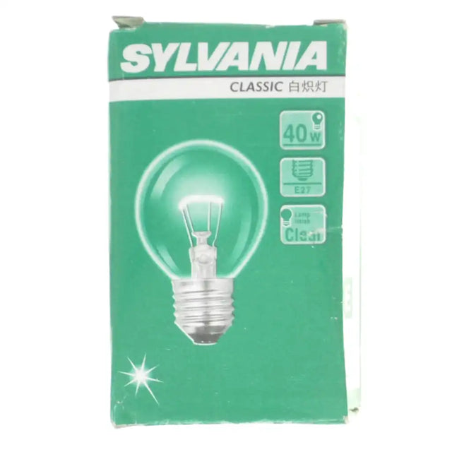 Sylvania light bulb packaging with green background