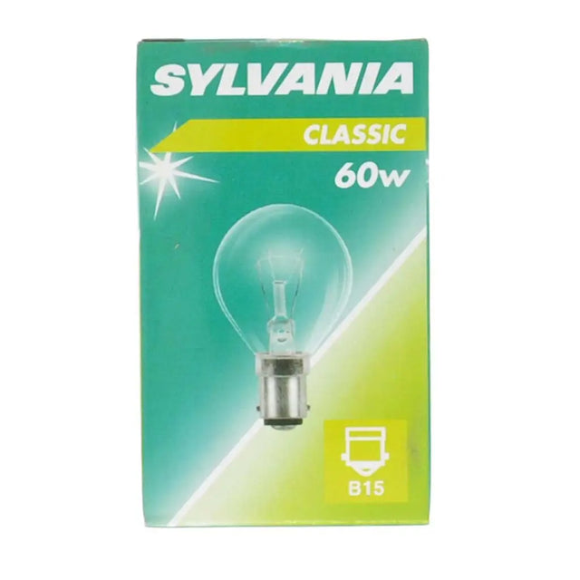 Sylvania 60w light bulb packaging on a white background