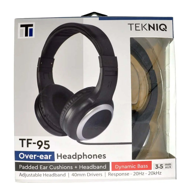 Tekniq TF-95 over-ear headphones packaging with clear window