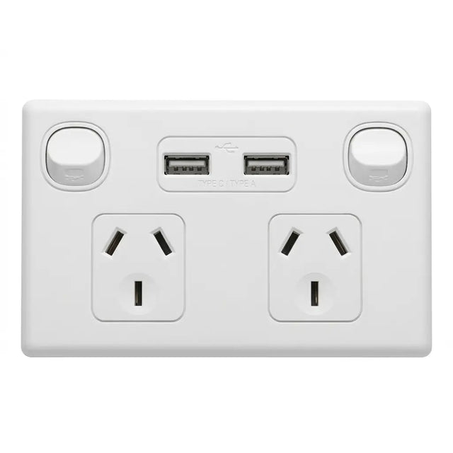 Tesla Power Wall Plate 2 Socket With 2 USB 10A White