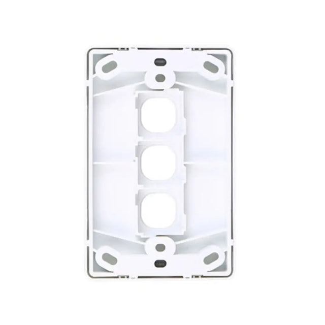 White electrical wall plate with multiple sockets on a white background