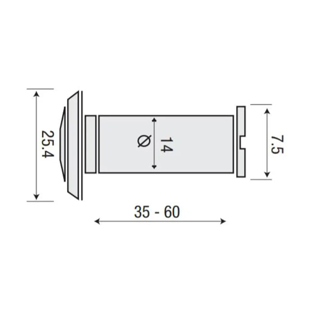 Technical drawing of a cylindrical component with dimensions labeled
