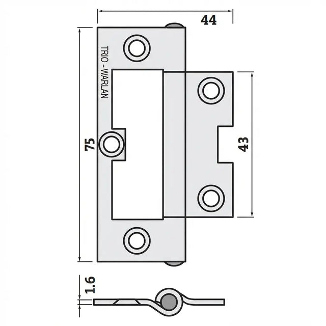 Technical drawing of a metal lock mechanism with dimensions