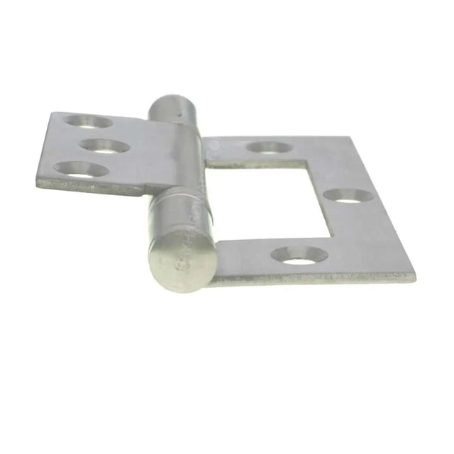 Metal door hinge on a white background
