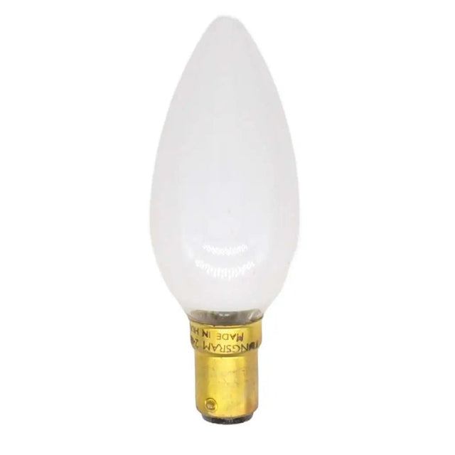 Clear light bulb with gold base on a white background