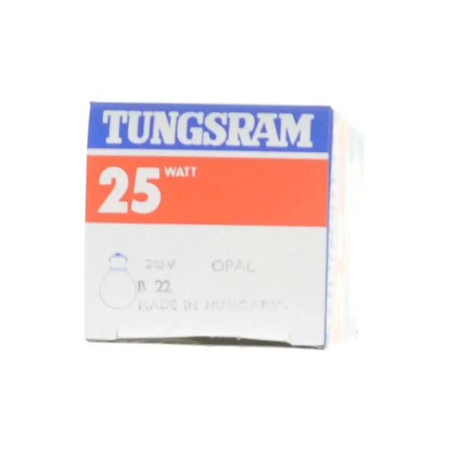 Tungsram 25-watt bulb packaging on a white background