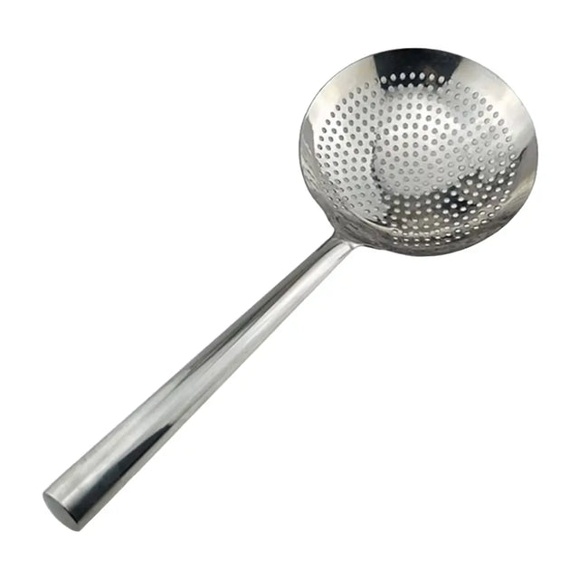 Metallic skimmer with perforated design on a white background