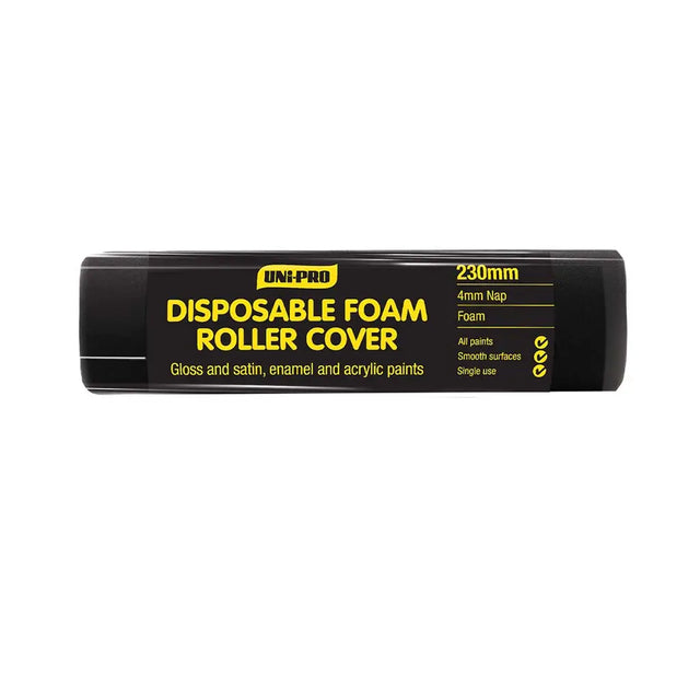 Disposable foam roller cover with UNI-PRO branding on a white background
