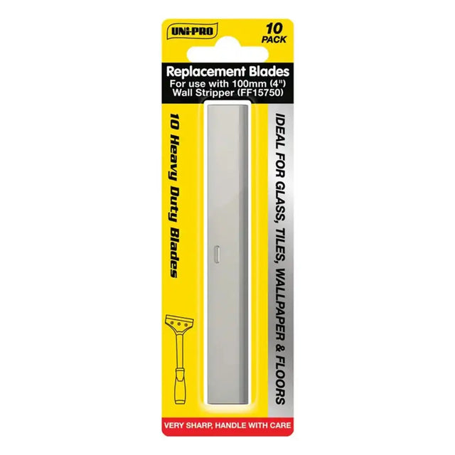 Pack of replacement blades for a wall stripper with yellow and red packaging.