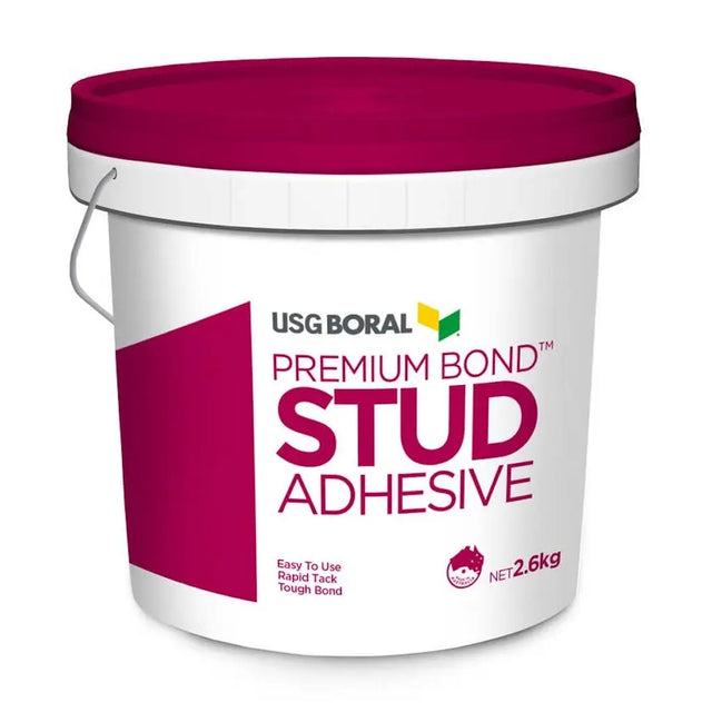 USG Boral Premium Bond Stud Adhesive container with pink lid and label on a white background