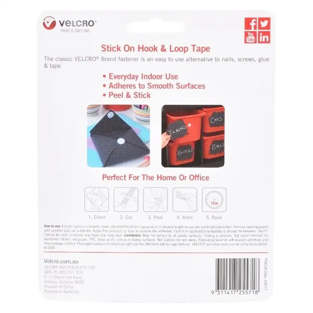 VELCRO Stick On Hook & Loop Tape 25mmX1m 500g 25571