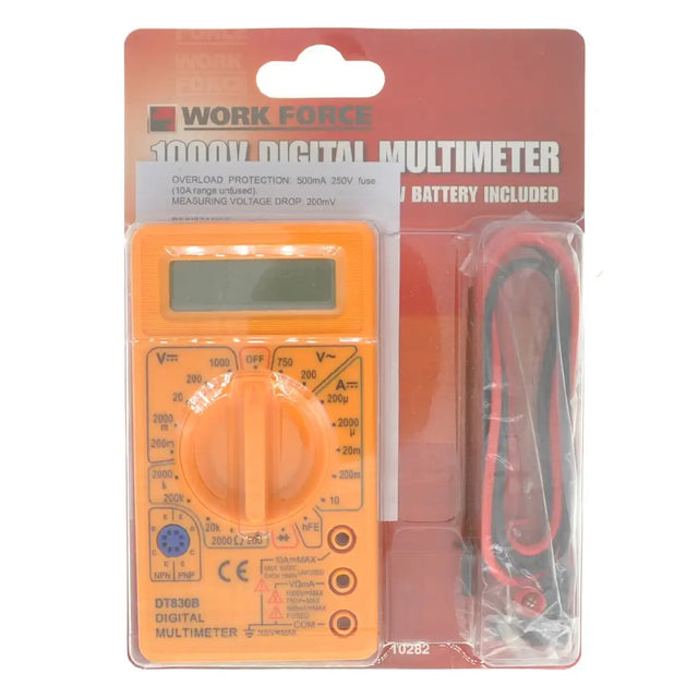 Digital multimeter in packaging with 'Work Force' branding on a white background