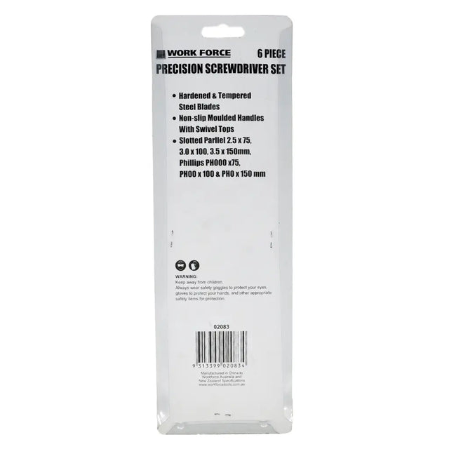 Package of Work Force 6-piece precision screwdriver set on a white background