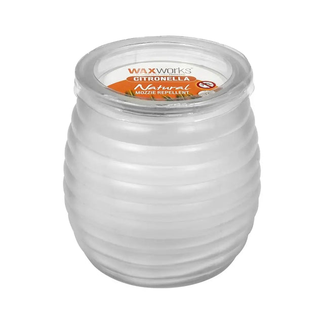 Waxworks Citronella candle on a white background
