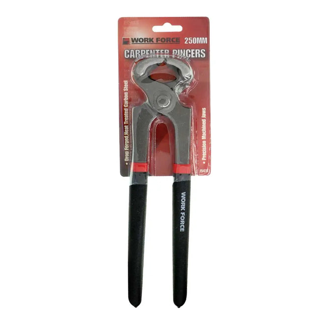Carpenter pincers with packaging labeled 'Work Force' on a white background