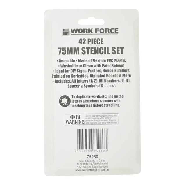 Work Force 42-piece 75mm stencil set packaging on a white background