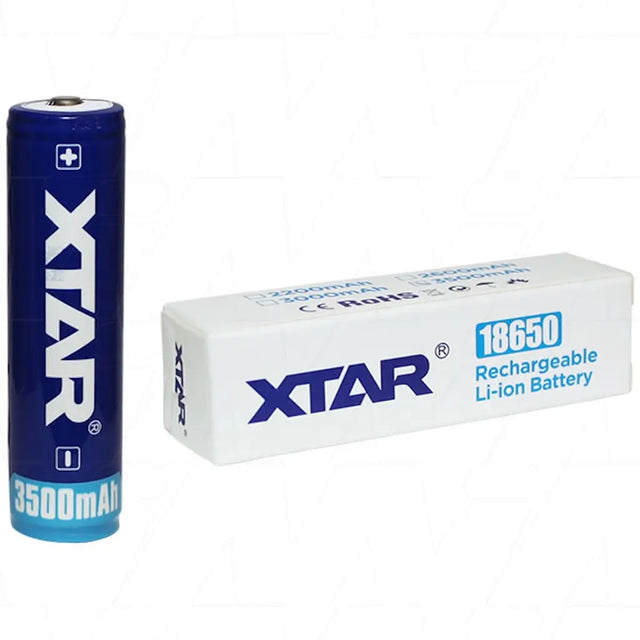 XTAR rechargeable lithium-ion battery and its packaging on a white background