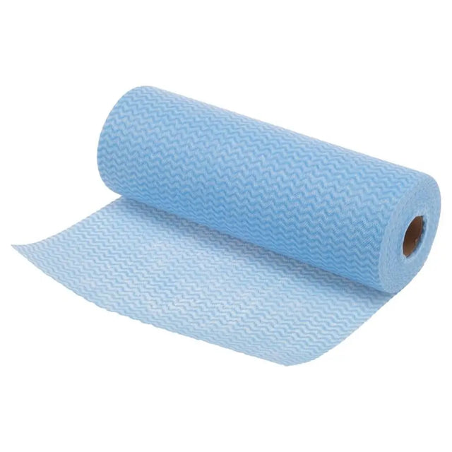 Roll of blue paper towel on a white background
