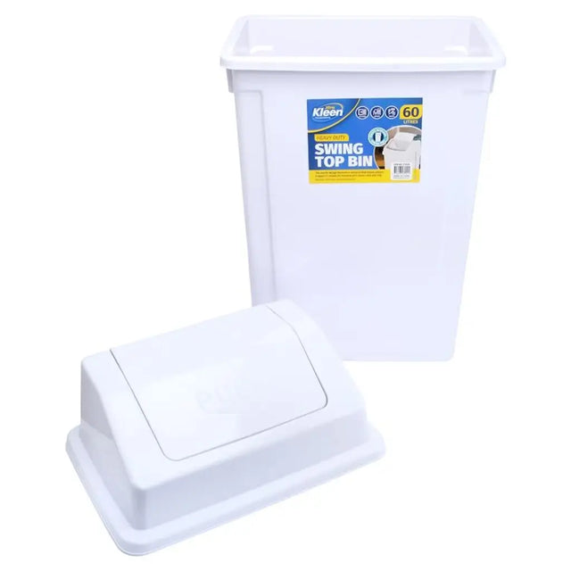 White swing top bin with Kleen label on a white background