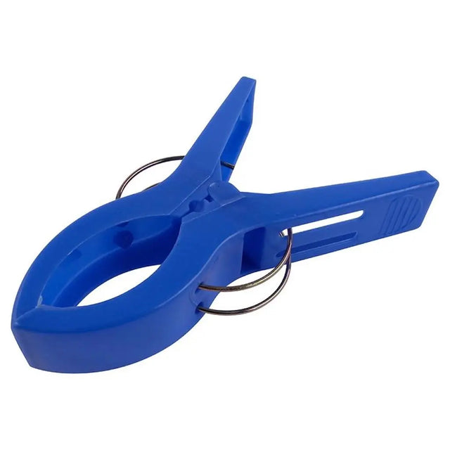 Blue plastic clip on a white background