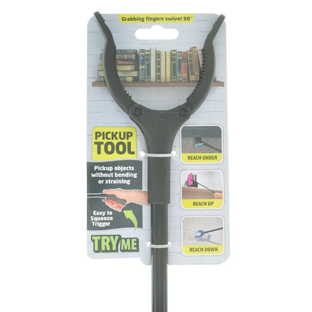 Black pickup tool with packaging on a white background