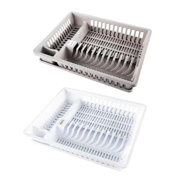 Two gray dish drying racks on a white background
