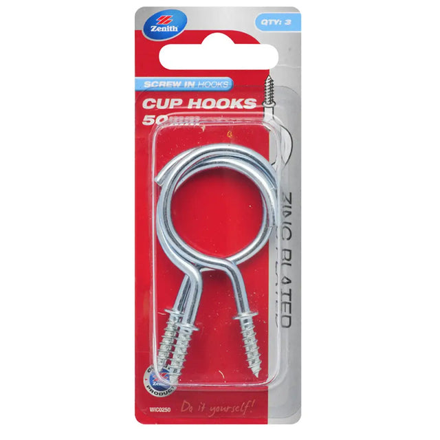 Pack of Zenith cup hooks with red and silver packaging on a white background