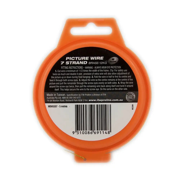 Orange spool of picture wire with label on a white background
