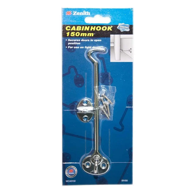 Cabin hook packaging with blue background and product details.