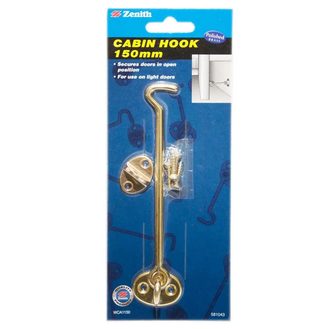 Cabin hook packaging with blue background and product details.