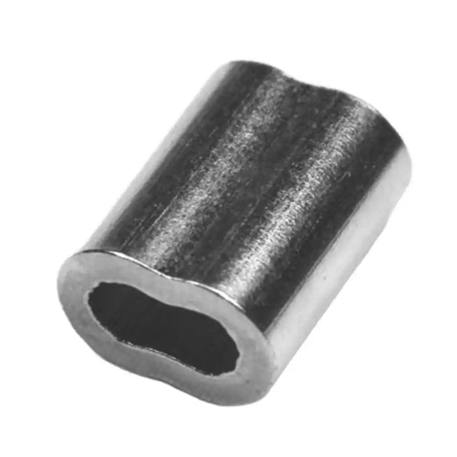 Metallic cable end terminator on a white background