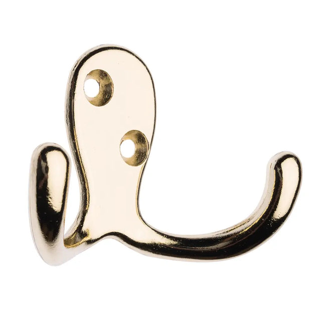Gold-colored wall hook on a white background