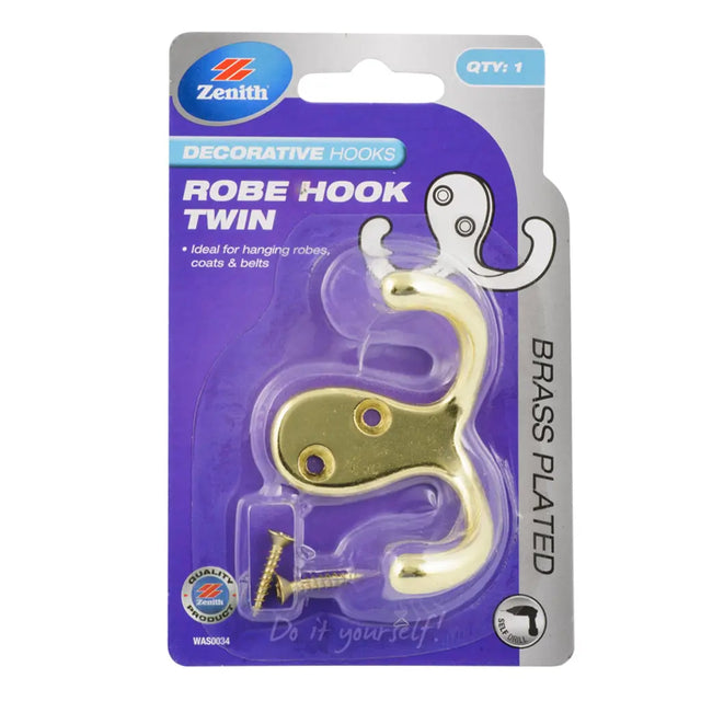 Zenith decorative robe hook twin pack on a white background