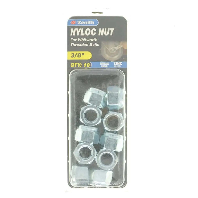 Pack of Nyloc nuts with packaging labeled 'Zenith' on a white background
