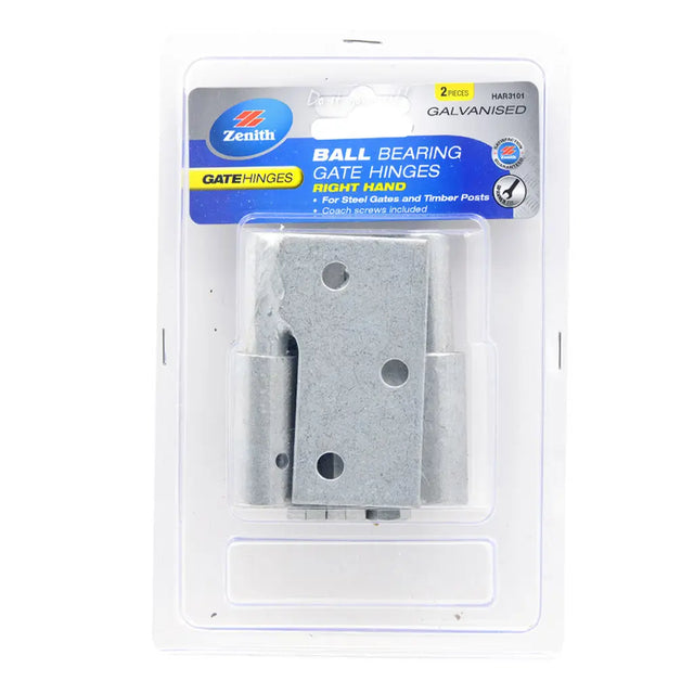 Zenith ball bearing gate hinge packaging on a white background