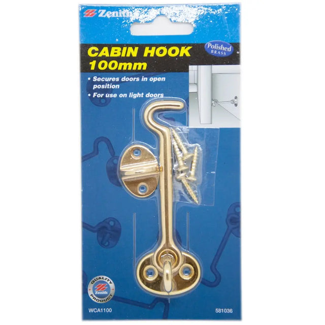 Cabin hook packaging with blue background and product details.