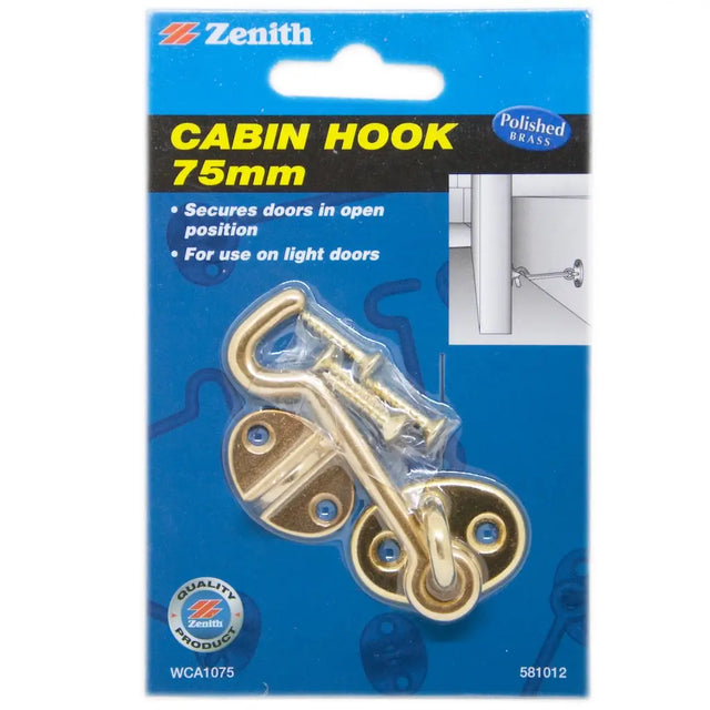 Zenith cabin hook packaging with product details on a blue background