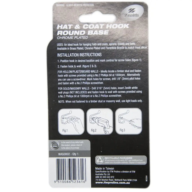 Package of a hat and coat hook with installation instructions on a white background