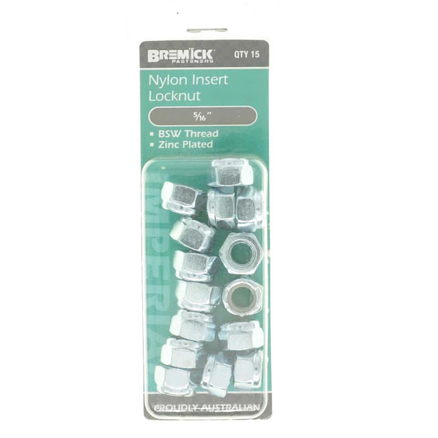 Bremick Nylon Insert Lock Nut 5/16" Zinc 15Pcs NNYWZ0800P4