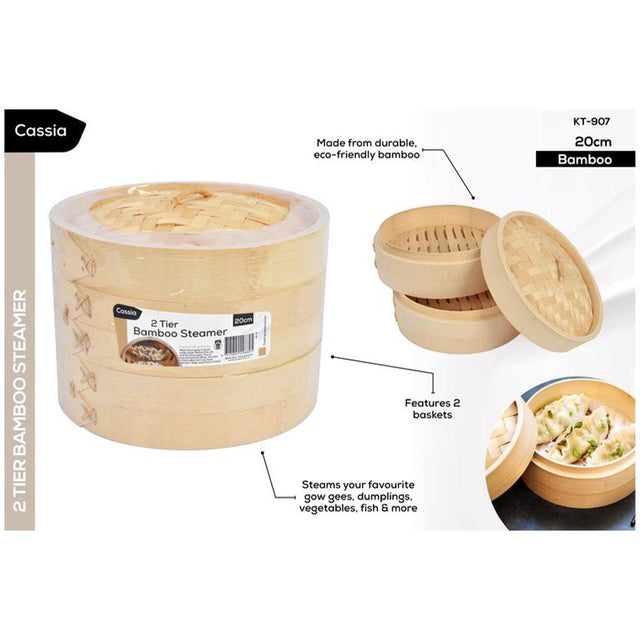 Cassia 2 Tier Bamboo Steamer 20cm KT - 907