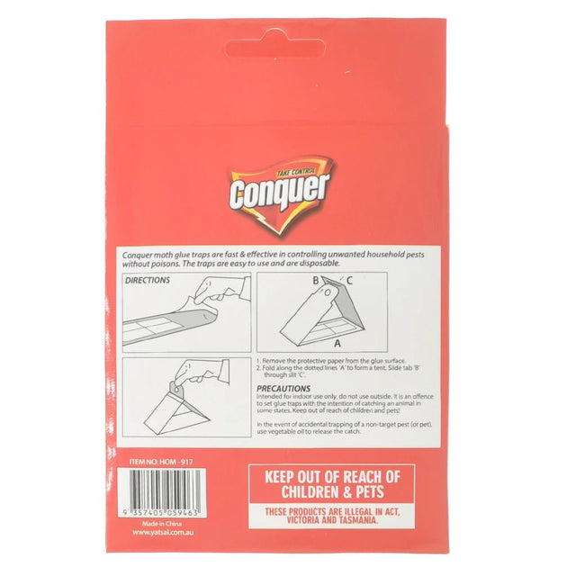 Conquer Moth Glue Traps Non - Toxic 130x100mm 3Pcs HOM - 917