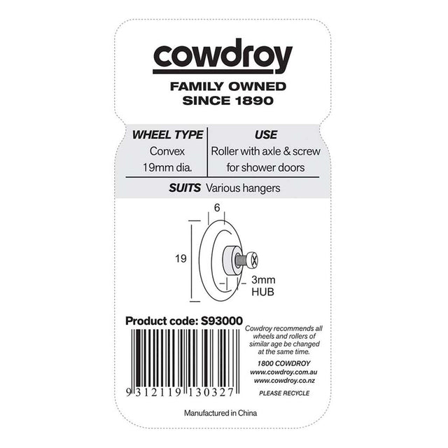 Cowdroy Shower Sliding Door Wheels 19mm 10Kg 2Pk S93000
