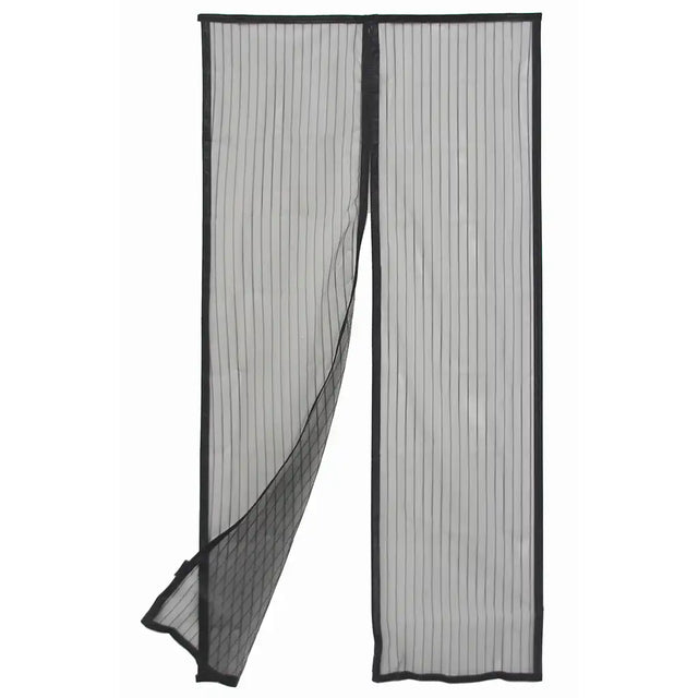 Black mesh screen door on a white background