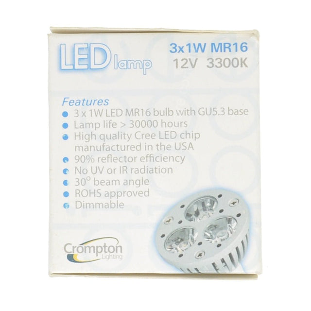 Crompton MR16 LED Light Bulb GU5.3 12V 3X1W W/W 26116