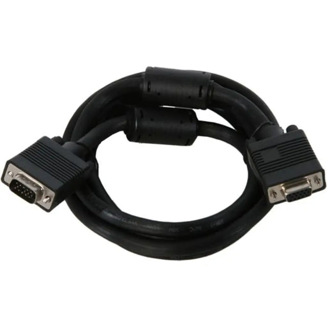 Black VGA cable with connectors on a white background