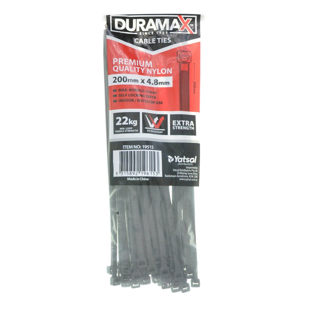 Duramax Cable Ties 200x4.8mm Black 50Pcs 19515
