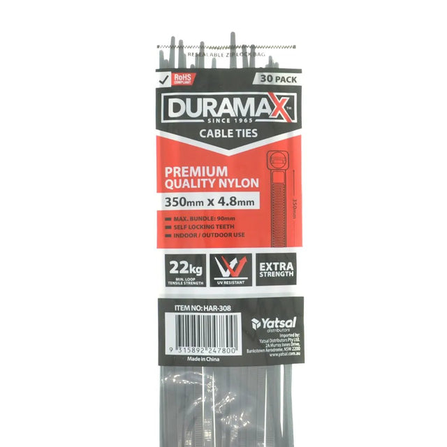 Duramax Cable Ties 350x4.8mm Black 30Pcs HAR - 308