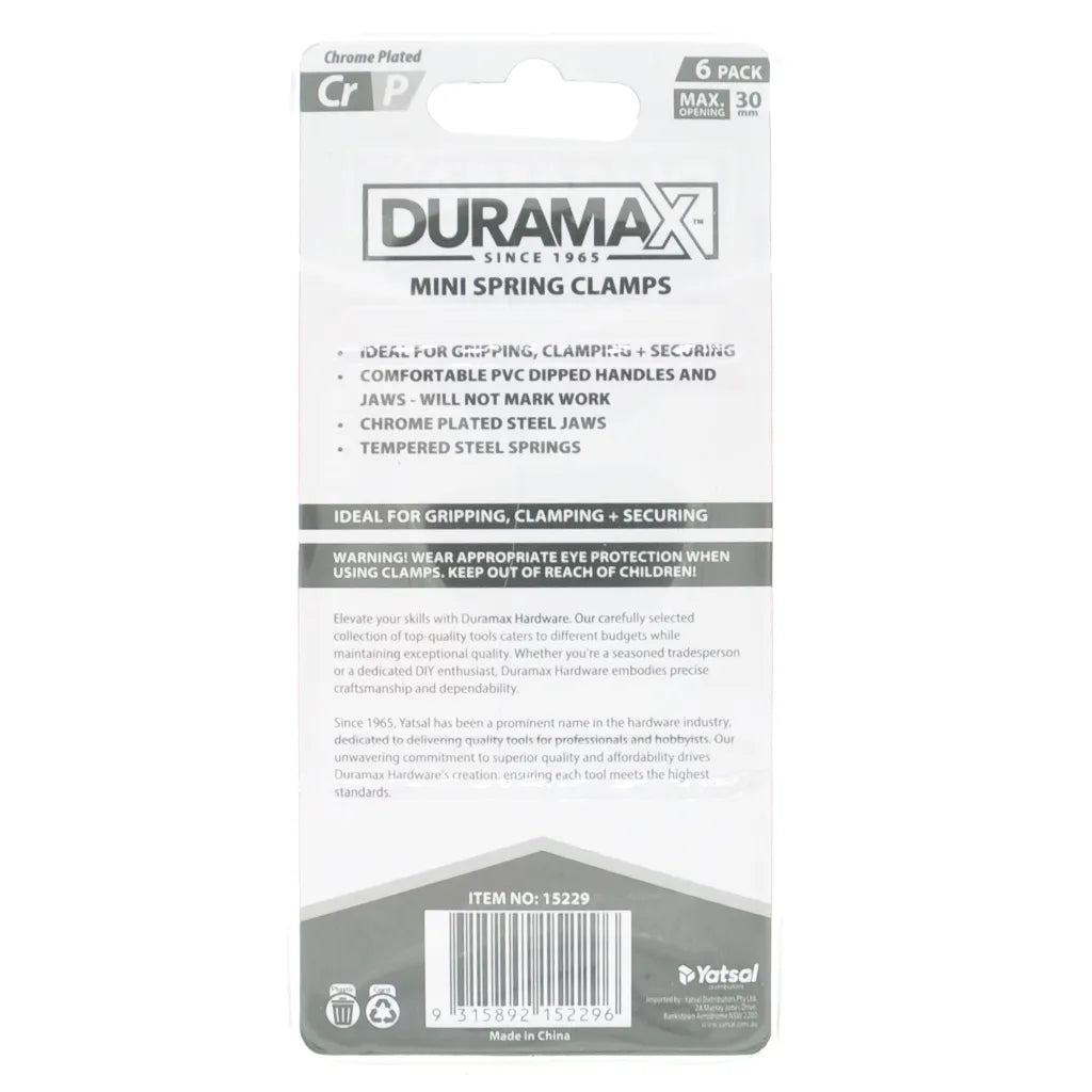 Duramax Mini Metal Spring Clamps 30mm Opening 6Pcs 15229